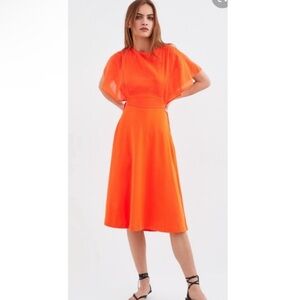 Zara orange open back midi 100% cotton dolman sleeve NWOT dress M